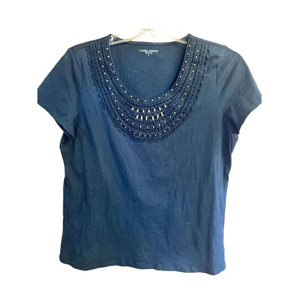 🔥5/20🔥 Laura Scott Embellished Tee Sz S Black NWT